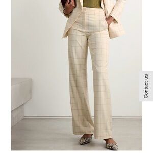 Veronica Beard Tonelli Windowpane Wide-Leg Pants Ecru Deep Ochre 2